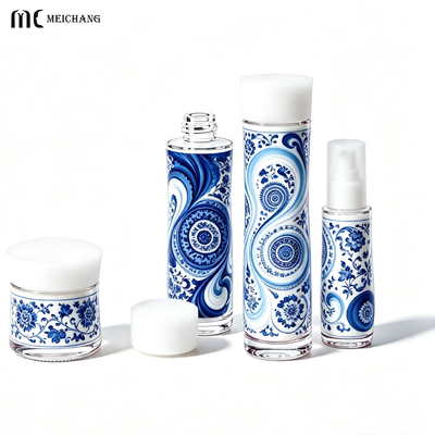 Qualidade Conjunto de Embalagens de Vidro Recarregáveis com Bloqueio de Luz de 50g/45ml/110ml/145ml – Frascos Cosméticos e Pote de Creme Personalizáveis com Proteção UV para Marcas de Beleza Sustentáveis (MC-327) fábrica