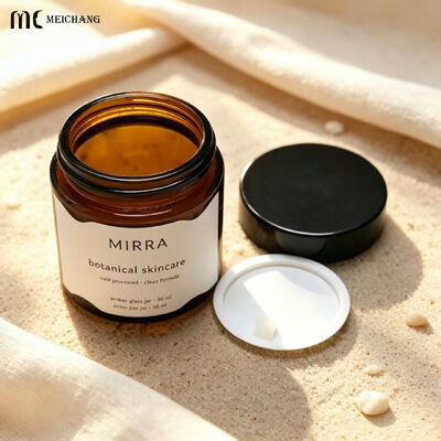 Kualitas 5g 10g 20g 30g 50g 100g 200g Natural Body Butter Glass Jar with Bamboo Lid – Frosted Amber & Clear Glass Cosmetic Jar for Body Butter(MC-G-566) pabrik