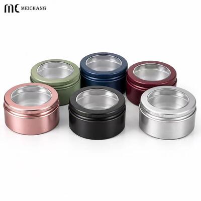 İyi bir fiyat. 15ml–150ml Şeffaf PVC Pencere Kapaklı Yuvarlak Alüminyum Vidalı Teneke Kavanoz (MC-809) çevrimiçi